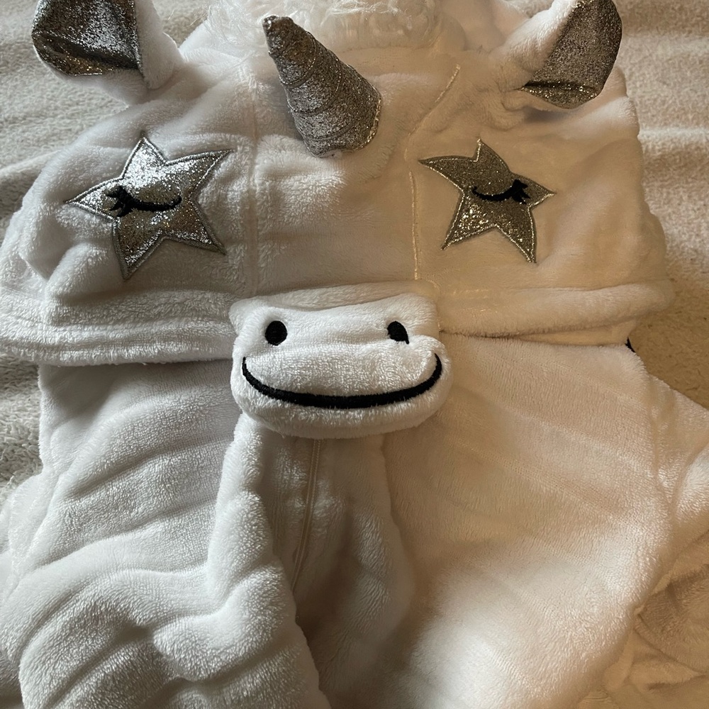 White Unicorn Hooded Onsie with Silver Accents